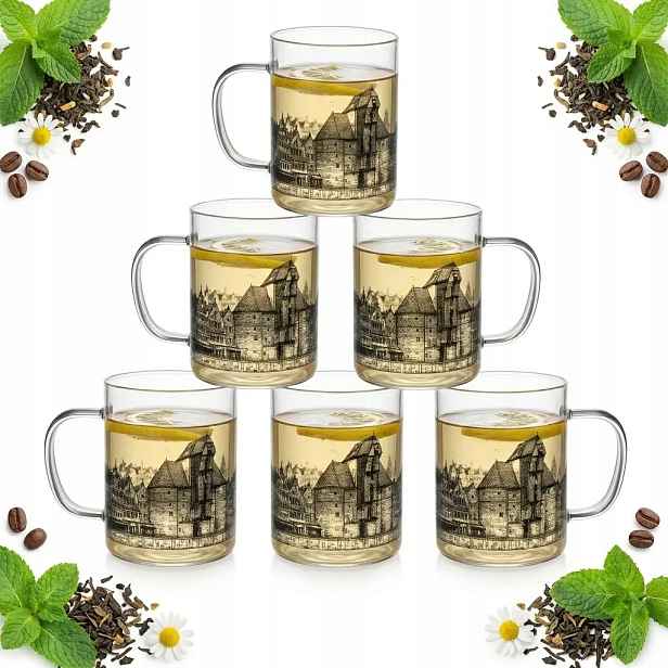 Sklenice Hrnek S Potiskem Město Gdaňsk 400 ML Sada 6 Sklenic Hrnků Sklo