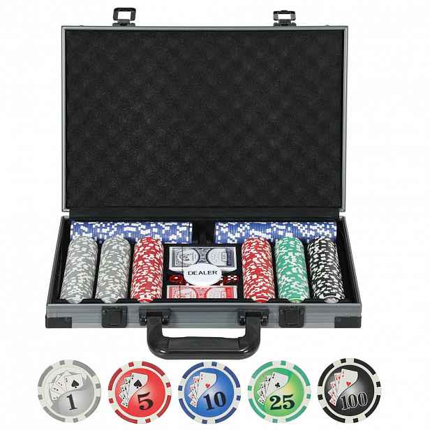 SPORTNOW POKEROVÝ KUFŘÍK s 400 žetony 11,5 gramů 2 balíčky karet 5 kostek