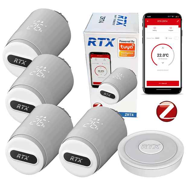 4x Termostatická Kartuše Rtx Termostat ZigBee Tuya Smart #Brána Bonus