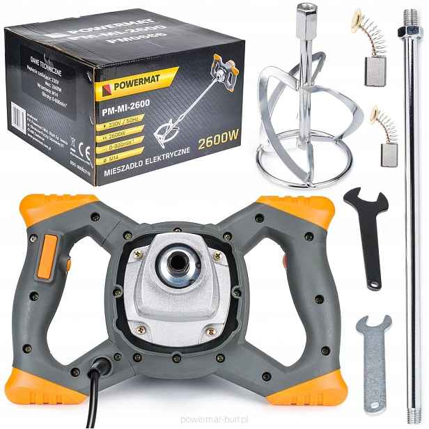Elektrické míchadlo barev a malt 2600W Powermat PM-MI-2600 metla 120mm