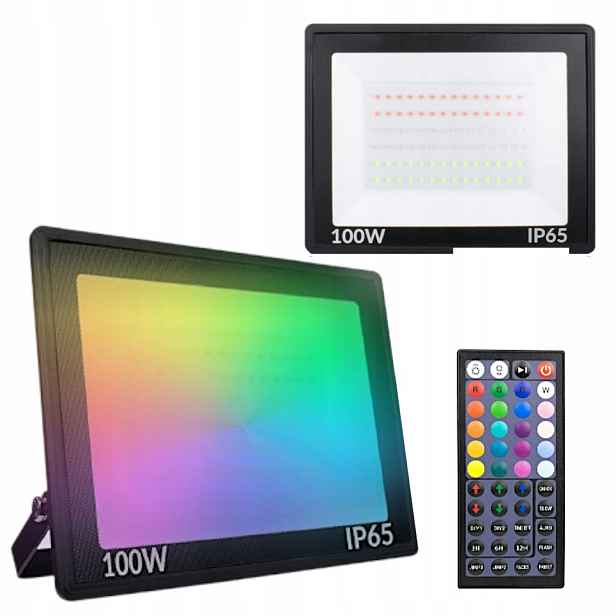 Halogenový Led Zářič Rgb 100W IP65 S Dálkovým Ovládáním, Hliníková Barevná Lampa