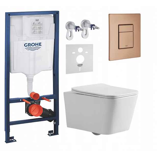 Podomítkový Wc set Grohe s mísou Bilovec, tlačítko, kartáčovaná měď, Fresh