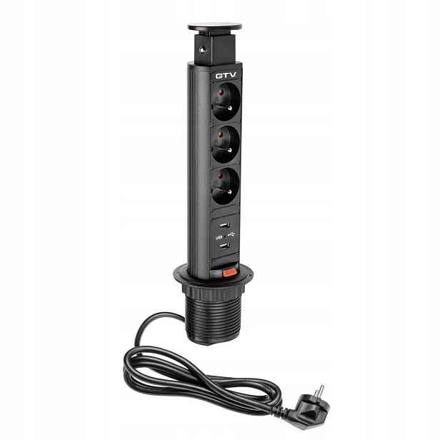Zásuvky zapuštěné do pracovní desky 60MM 3x230V, 2xUSB 2,1A 5V AE-BPW3.60U černá