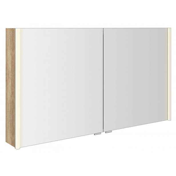 Sapho Alix - Zrcadlová skříňka s LED osvětlením 126x70x18 cm, 2x dvířka, dub alabama AX126-0022