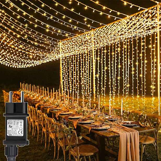 Závěs 6 m x 3 m 600 Led, světelná girlanda s časovačem, 8 režimů