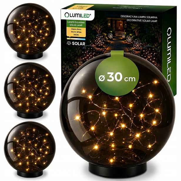4x Solární Zahradní Lampa Led Zapichovací pozemní ozdobná koule 30 cm kouřová