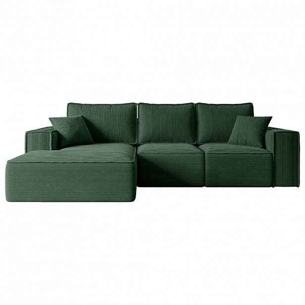 ALTDECOR ROHOVÁ SEDACÍ SOUPRAVA s funkcí lůžka a úložným prostorem SERRA-L-S – 266x161x87 cm zelený manšestr