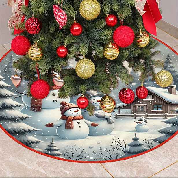 TEMU Bohémská Sukně na Vánoční Stromek s Jelenem & Santou Claus - Sváteční Dekorace, Polyester, Téma Sněhové Vločky