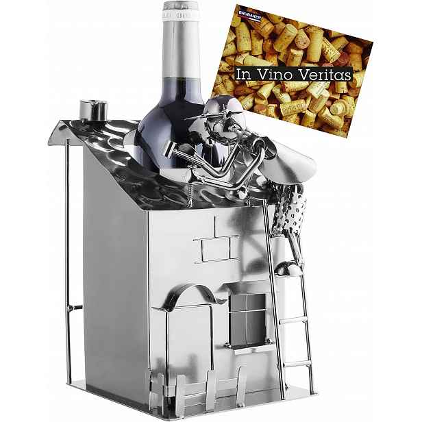 Držák Na Víno Dům S Pokrývačem Kovový Stojan Dárek Přání 22 CM