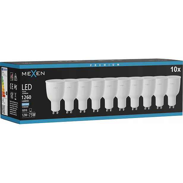 Mexen Nova 10X Led Žárovka GU10 12W Studená Bílá 6500K 1260 LM