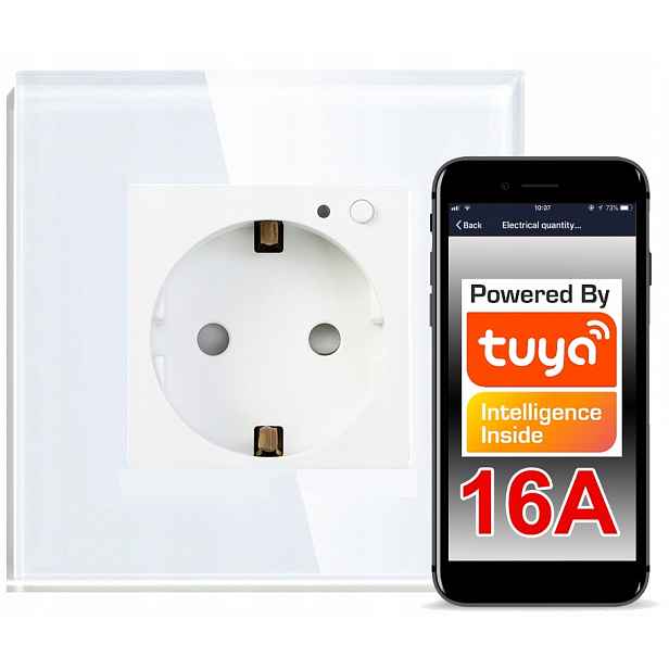 Nástěnná zásuvka sklo 16A WiFi Tuya Rtx Měření En