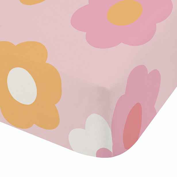 Růžové napínací dětské prostěradlo na jednolůžko 90x190 cm Retro Daisy – Catherine Lansfield