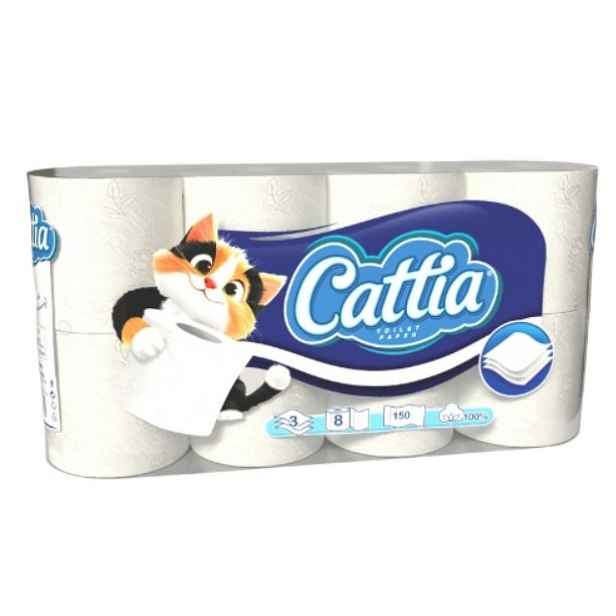 Toaletní papír Cattia 3-vr., extra bílá (bal.8ks) modrý