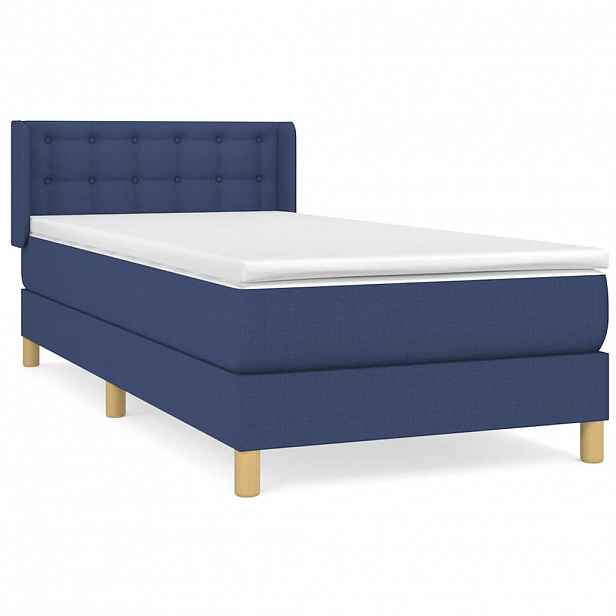 vidaXL Box spring postel s matrací modrá 90x190 cm textil