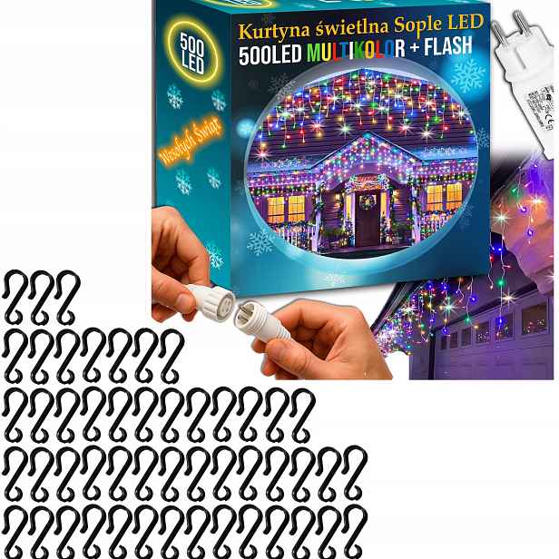 Girlanda Rampouchy 500 Led Lampičky Multicolor Flash 23 m Závěs 50 háčků