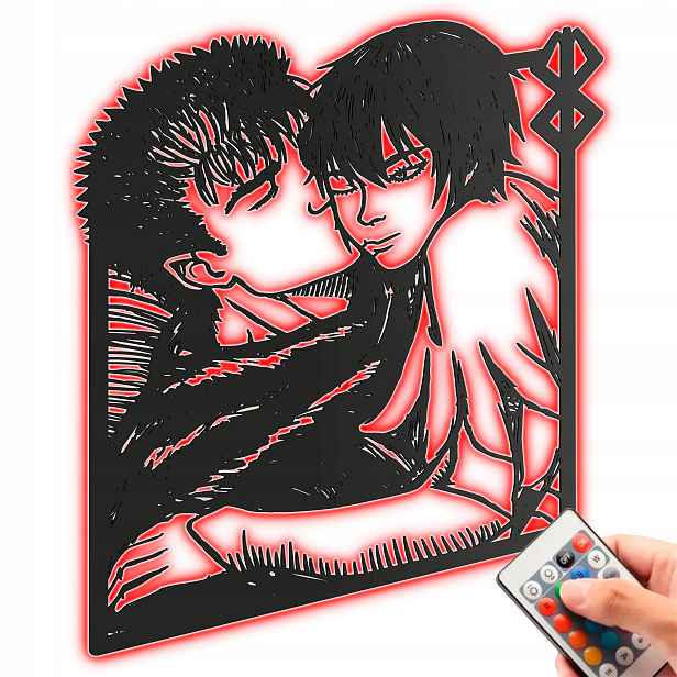 Guts a Casca Dřevěný 3D obraz Anime Berserk Noční Led lampa dálkové ovládání