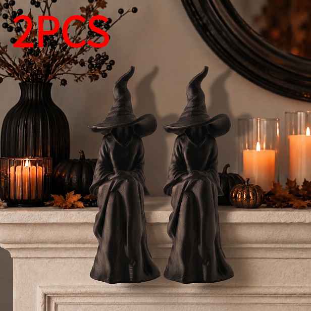 TEMU Sada 2 ks ozdob čarodějnic bez obličeje, černá sedící čarodějnice jako dekorace na zeď, gotický styl pro Halloween do obývacího pokoje, na