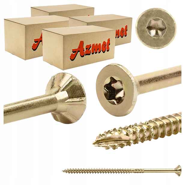 Tesařské vruty 6x120 mm Torx do dřeva kuželové 400 ks Azmet WT-60120