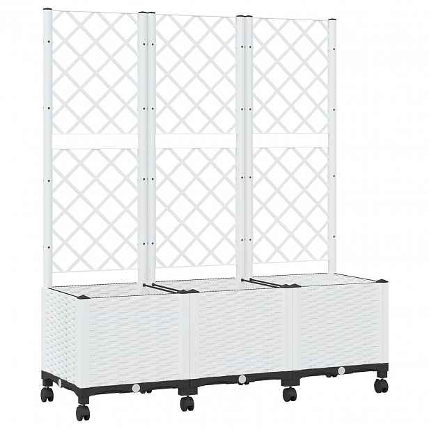 vidaXL Zahradní truhlík s treláží a koly Bílá 120 x 40 x 146 cm PP