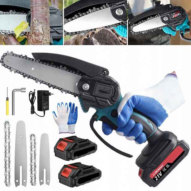 Mini Aku Řetězová Pila Pila 4" 6" Dva Akumulátory Sada