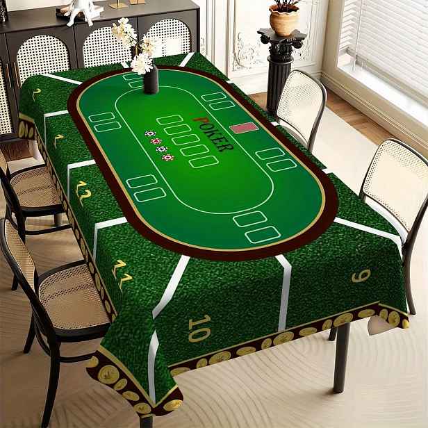 TEMU 1ks Moderní severský styl obdélníkový ubrus - Odolný polyesterový ubrus s klasickým designem zeleného pokerového motivu, vhodný pro jídelní