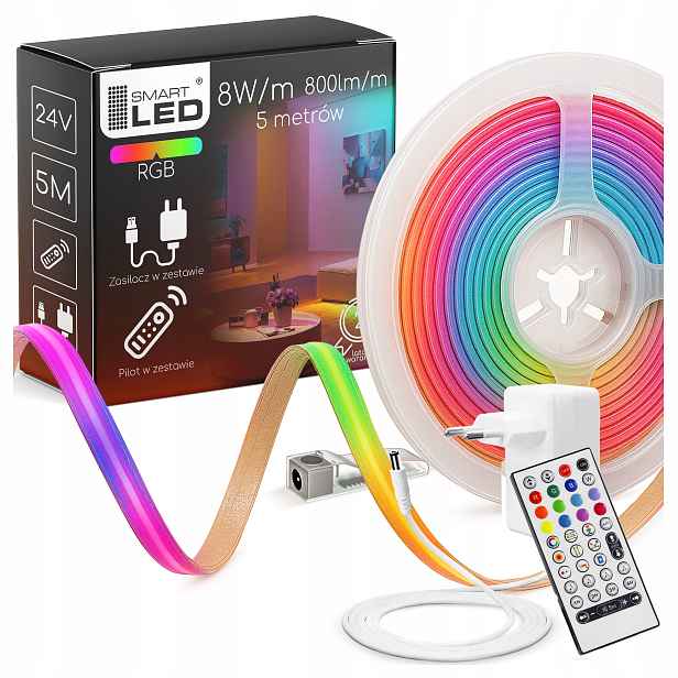 Led pásek Rgbw Rgb Bílý Cob 24V Line Neon 5M Sada napájecího zdroje Dálkový Ovladač