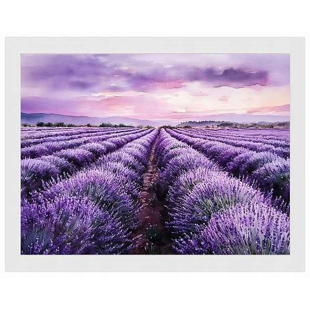 Plakát Rámeček Dřevo Krajina Pole Plantáž Květiny Levandule Fialová 80x60