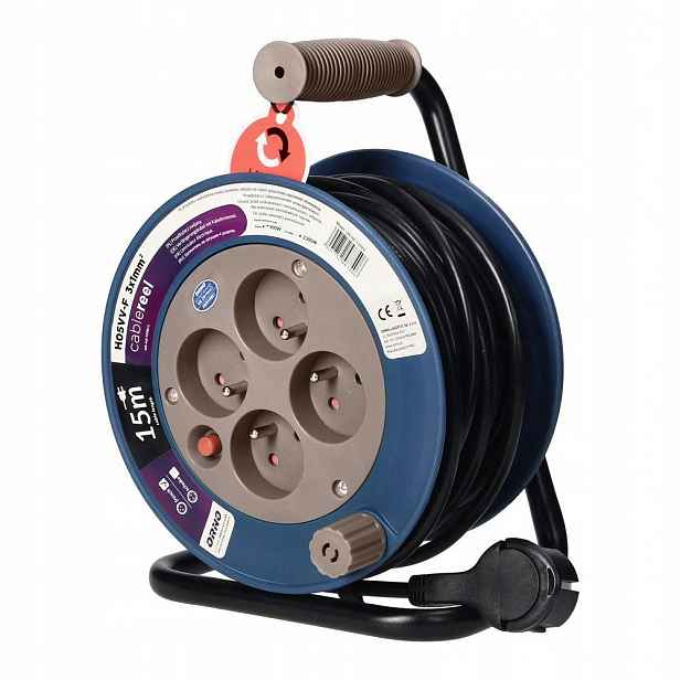 Prodlužovací Kabel bubnový Mini 4 zásuvky 2P+Z 15m OR-AE-1339/G šedý