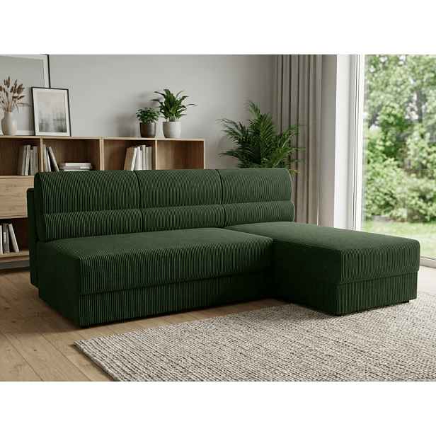 Rozkládací oboustranná sedací souprava do L TAVERO SLIM 201x140 cm, tmavě zelená