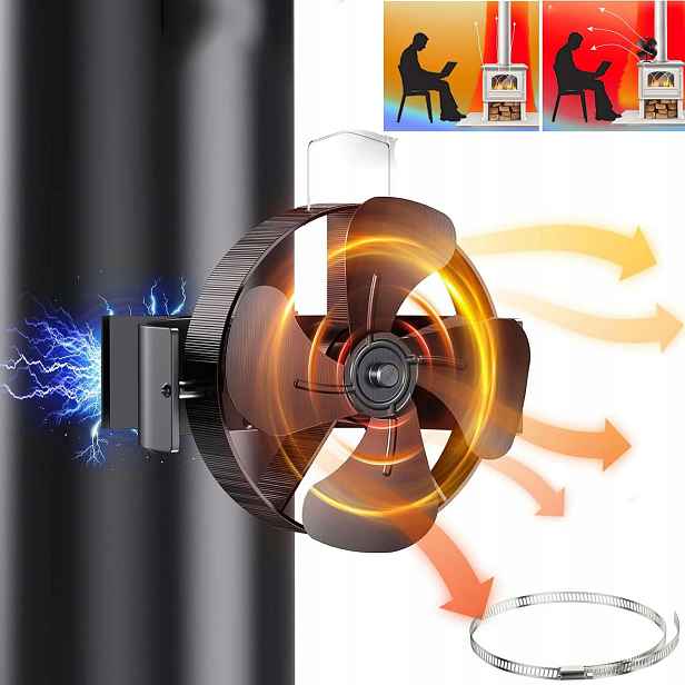 Magnetický Krbový Ventilátor Pro Trubky Silent Operation, Černý
