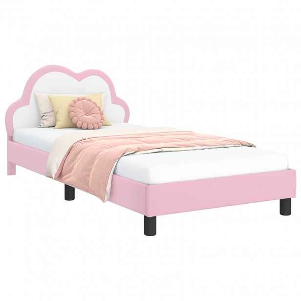 vidaXL Rám postele pro děti s čelem Růžová 90 x 190 cm PU