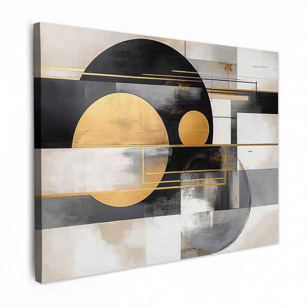 MuchoWow OBRAZ NA PLÁTNĚ Abstraktní - Zlato - Stříbro - Tvary - Estetické - Moderní 80x60 cm