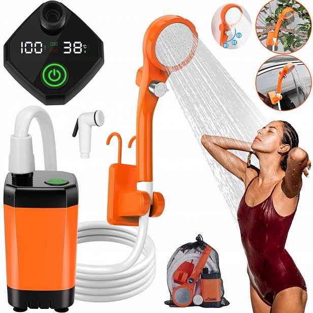 Přenosná Turistická Sprcha Elektrická LCD Pumpa Pro Kempování Ven