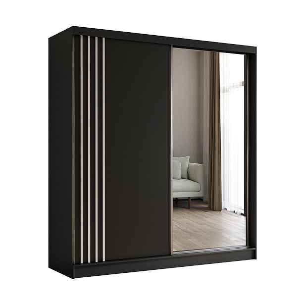 MASSENO ŠATNÍ SKŘÍŇ S POSUVNÝMI DVEŘMI NELVIA, 200/216/61 cm 2dveřová se zrcadlem, černá