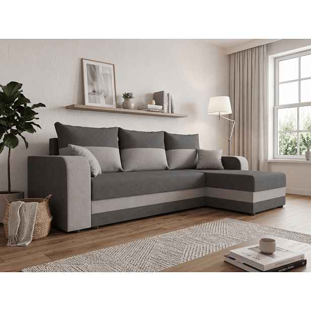 Rozkládací oboustranná sedací souprava do L VALERIO 238x140 cm, tmavě šedá/světle šedá + 2 polštářky ZDARMA