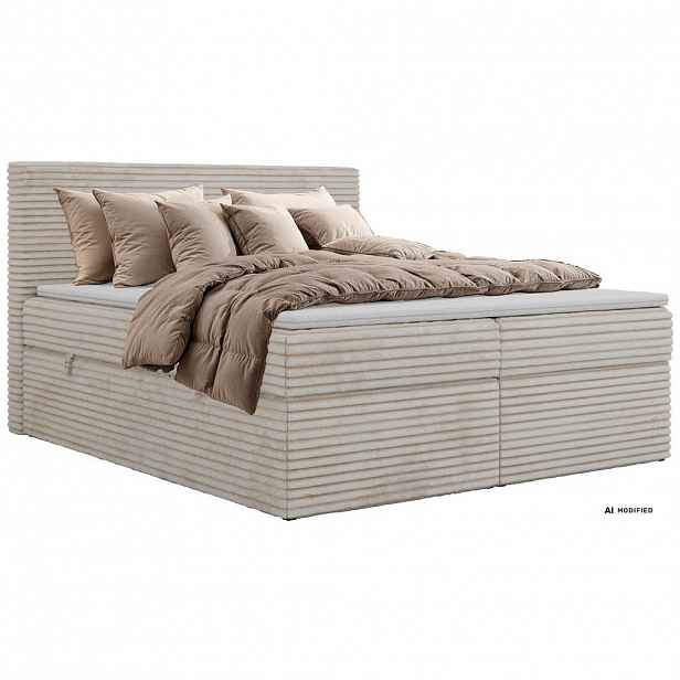 MKS KONTINENTÁLNÍ POSTEL TILION 200/200 - Béžová Manšestr - Topper Visco - H3