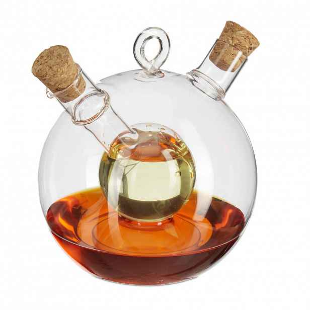Relaxdays DÁVKOVAČ Transparentní 2-in-1 olej ocet sklo korek 375 ml