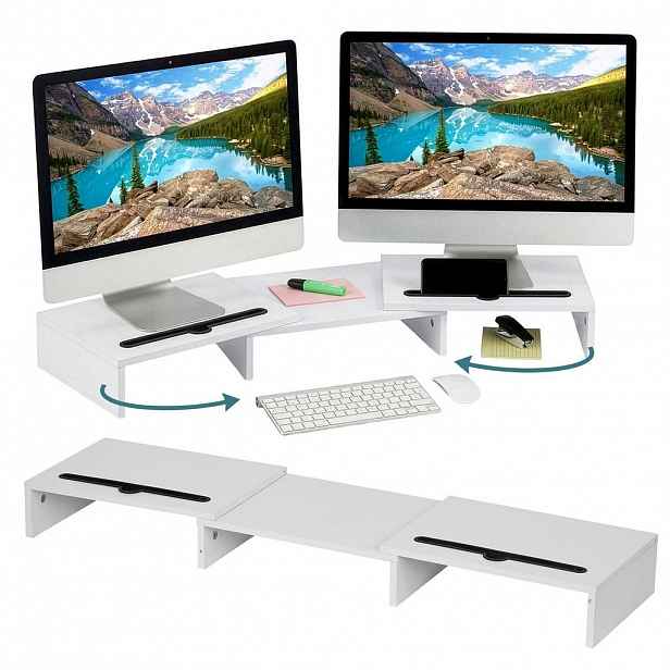 Relaxdays PODSTAVEC Bílý pro 2 monitory nastavitelná šířka 105 cm