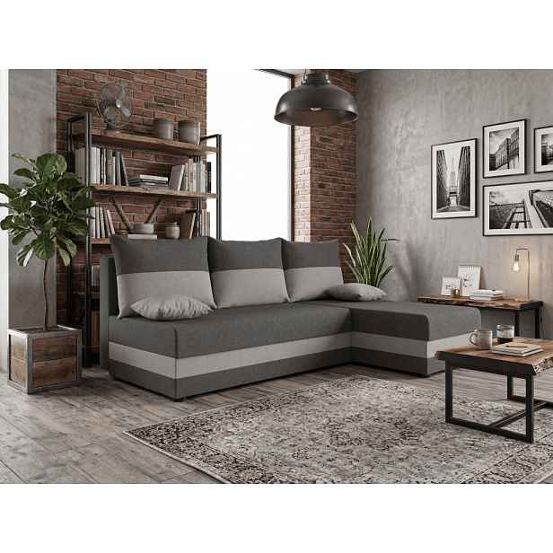 Rozkládací oboustranná sedací souprava do L VALERIO SLIM 200x140 cm, tmavě šedá/světle šedá + 2 polštářky ZDARMA