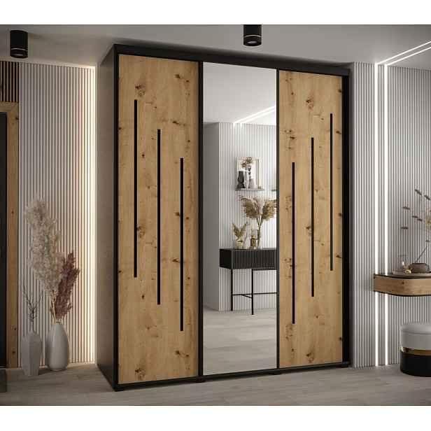 Šatní skříň YVONA 9 - 190/60 cm, černá / dub artisan / černá