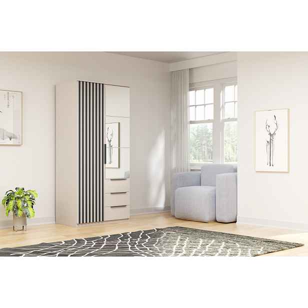 Šatní skříň se šuplíky 100 cm CAGNA - kašmír / černá