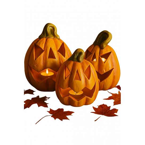 Svícny Halloween Dýně 3 Ks Terakota Na Čajovou Svíčku, Ručně Malované