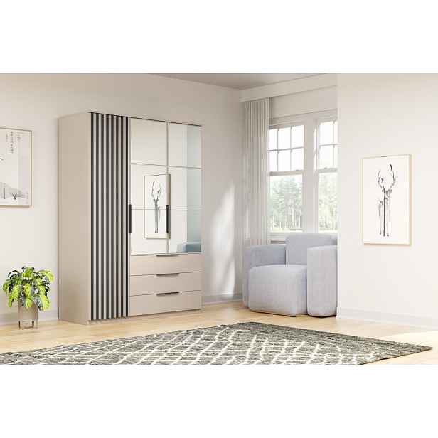 Šatní skříň se šuplíky 150 cm CAGNA - kašmír / černá