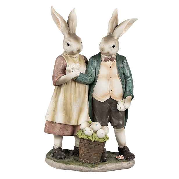 Dekorace králičí taťka s mamkou držící ptáčka - 15*8*26 cm Clayre & Eef