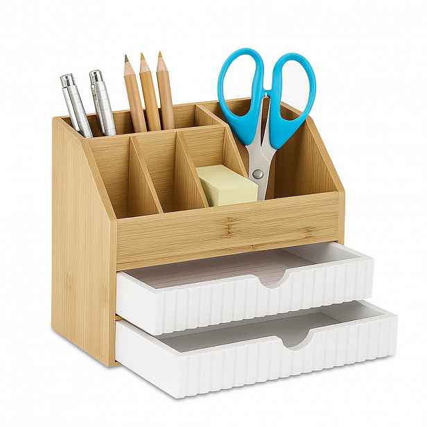 Relaxdays ORGANIZÉR Přírodní bambus 2 zásuvky 19x24x14 cm