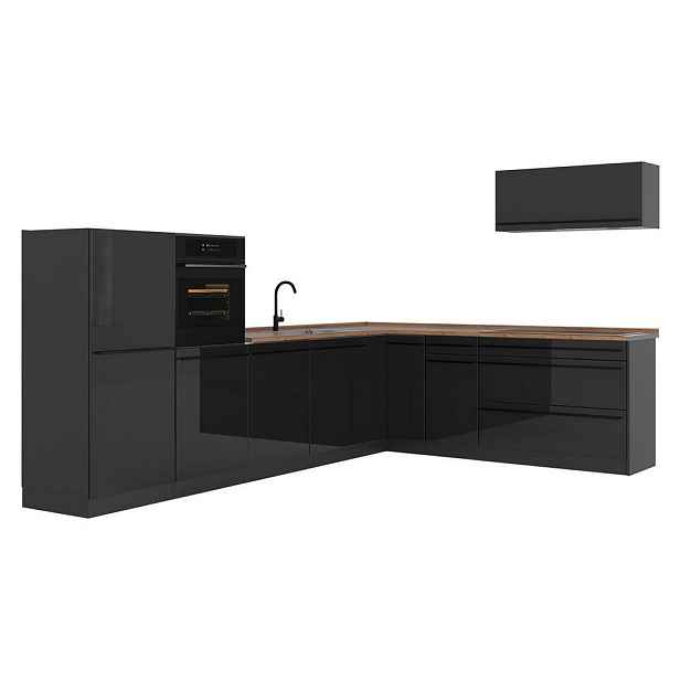 Vicco ROHOVÁ KUCHYŇ R-Line, Antracitový vysoký lesk/Antracit, 327 x cm pracovná doska Dub Goldkraft