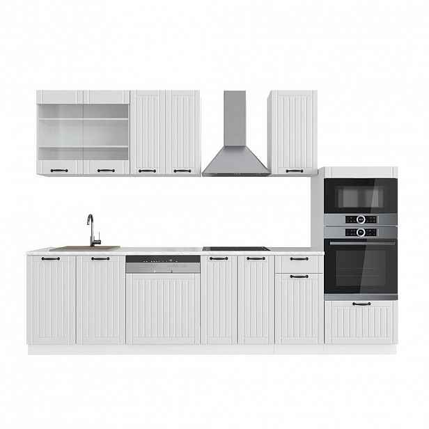 Vicco KUCHYŇSKÝ KOUT Fame-Line Bílý venkovský dům/bílá 300 cm s vysokou skříní, PD Mramor