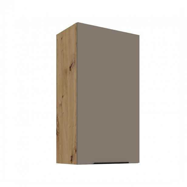 Vysoká horní skříňka LUNARA - šířka 50 cm, tmavě béžová / dub artisan