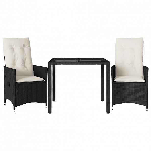 vidaXL 3dílný bistro set s poduškami černý polyratan