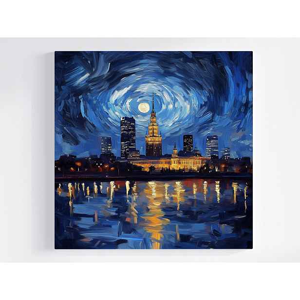 Obraz Na Plátně Canvas Město Varšava Panorama Van Gogh Styl Noc 50x50